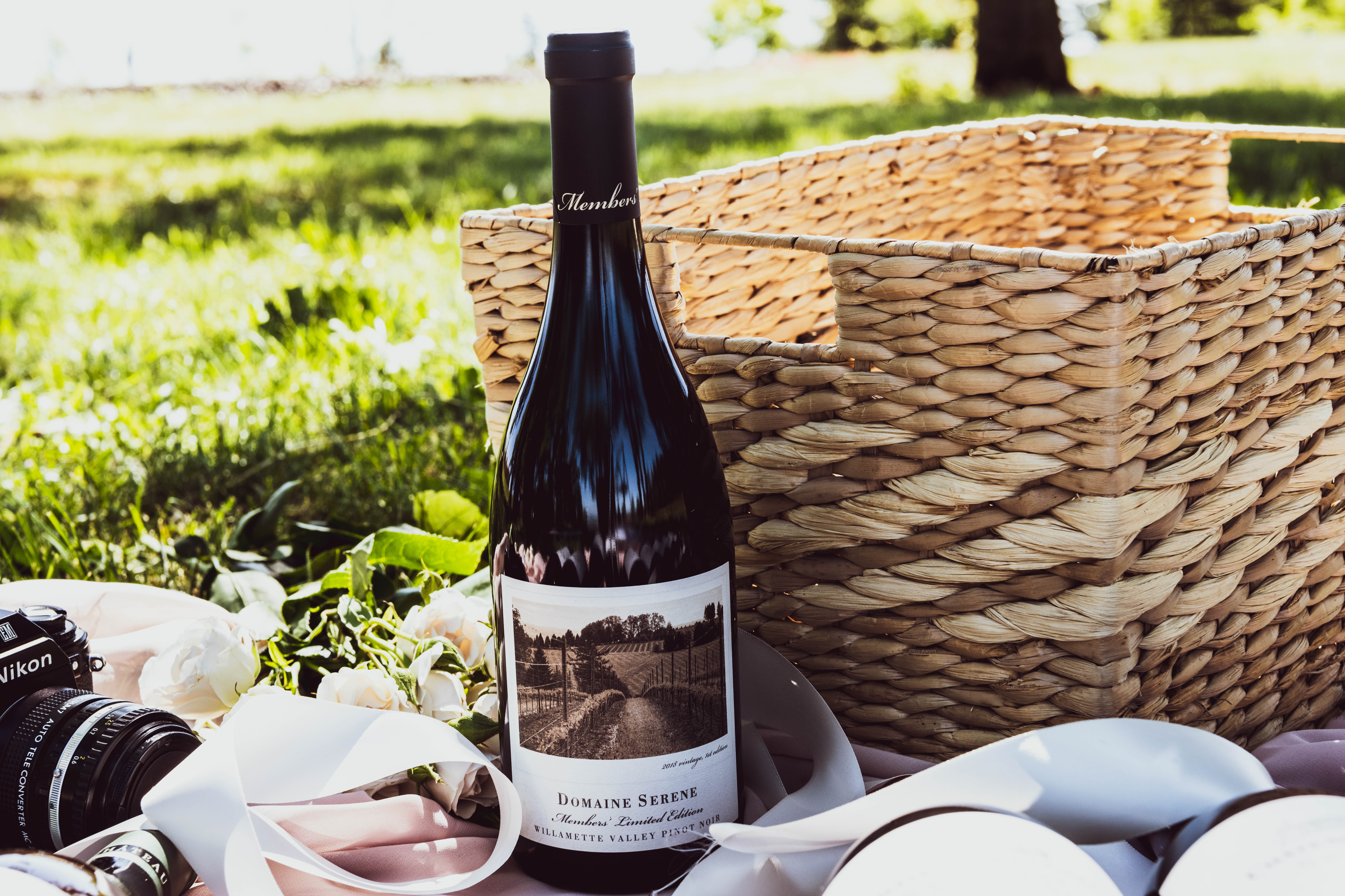 Pinot Noir Bottle with Picnic Basket