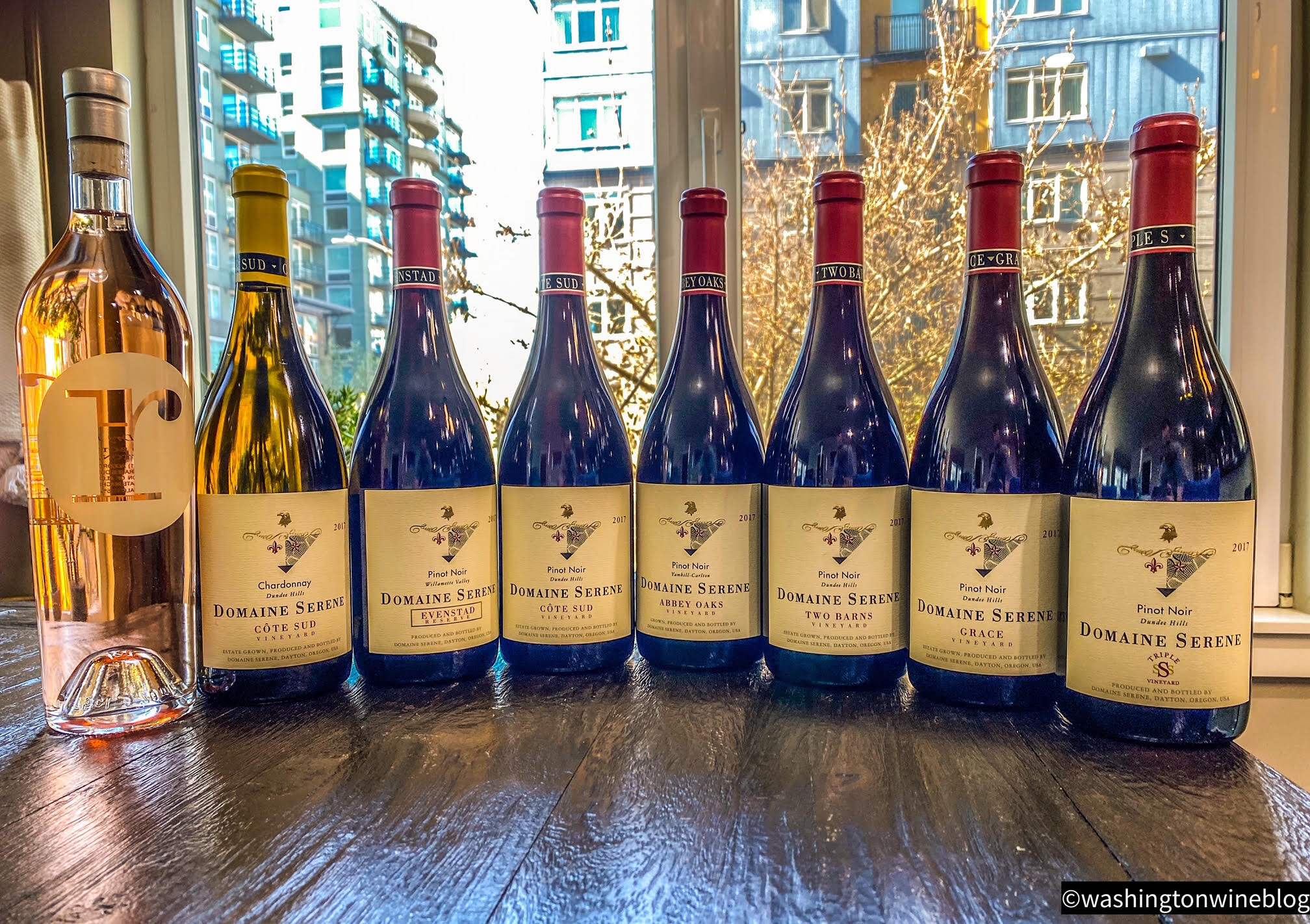 Domaine Serene wine bottle lineup photo by Owen Bargreen